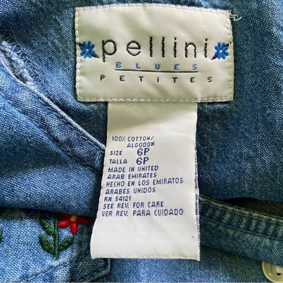 Vintage Pellini Blues petites women's 6P Denim Dress Tie Vest Floral Embroidery - Picture 10 of 16